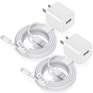 iPhone Charger 10ft, [MFi Certified] Long Lightning Cable Data Sync Charging Cords with USB Wall Charger Travel Plug Adapter for iPhone 13 12 11 Pro Max/SE 2020/X/XR/8/7/6/iPad and More(2Pack)