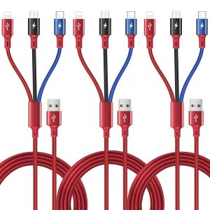 Multi Charging Cable 3Pack 5Ft Multi Charger Cord Braided Multi Charging Cord 3 in 1 Multi Charger Cable for IP/Type C/Micro USB Port for Cell Phones/IP/Samsung/Huawei/LG/PS/Tablets and More